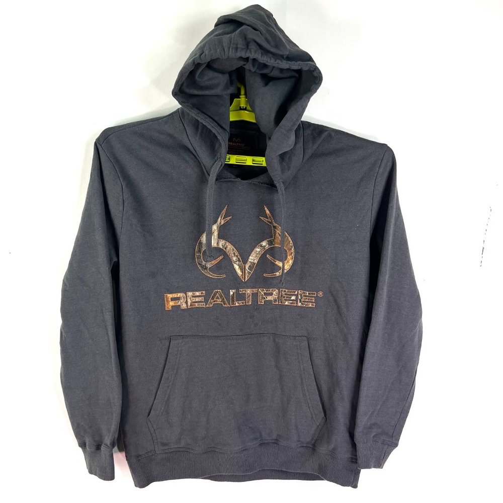 Realtree Fleece Graphic Hoodie Mens Size M Gray Embroidered